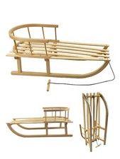 CE-Holzschlitten mit Lehne Kinder Schlitten mit Zugseil Rückenlehne Neues Modell