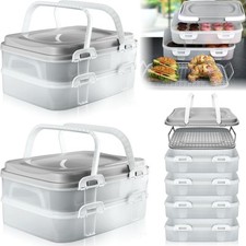 2x Partycontainer Kuchen Transportbox 2 Etagen Hebeeinsatz Behälter Tragegriff