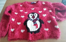 Roter flauschiger Pulli - Motiv  Pinguin - Gr. 116/122 - Lupilu