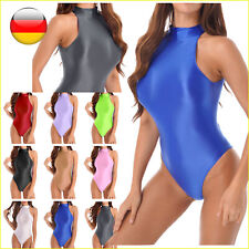 DE Damen Wetlook Bodysuit Einteiler Badeanzug Neckholder Body Overalls Swimwear