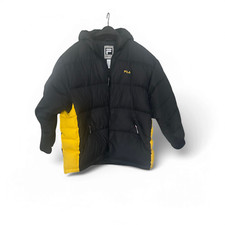 FILA Daunenjacke Herren Gr XXL Schwarz Gelb Warm Leicht Kapuze Winterjacke Styli