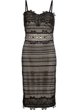 Kleid m Spitze Gr. 38 Schwarz Hellbraun Damen-Mini-Abend-Party-Cocktailkleid Neu