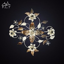 Decke Lampe Klassisch Schmiedeeisen Kristalle Blätter Strass