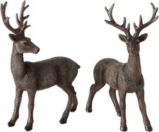 Hirsch Deko Figur 2er Set stehend Kunstharz Dunkelbraun, Rotbraun, Grau