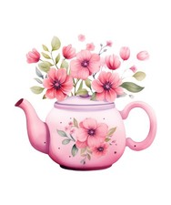 Watercolour teapot flowers 9x9