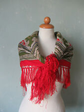 Trachtentuch Tuch Brusttuch rot grün mit Fransen 100% Wolle 75/75cm ohne Fransen
