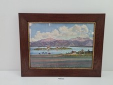 Druck Berge Alpen Insel See Bilderrahmen Holz Perlenrand Stuck Deko #239031