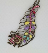 Halskette Japan Style Vintage alt Gold bunt Pfau Feder Damen Kette 