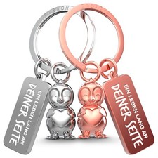 Partneranhänger "Frosty" mit Herz - Pinguin Schlüsselanhänger mit Gravur