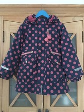 Danefae Kopenhagen Winter Mantel Mädchen Gr 8 blau rosa Punkte Kapuze Leuchtstre