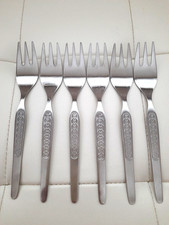 DDR - ABS   Kuchengabel -  6 Kuchengabeln ca 14,5 cm Knopf/ Knopfloch/ Kreise