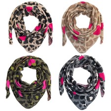 Damen Dreiecksschal Strickschal Leo Print Warmer Winterschal Herz Muster Schal