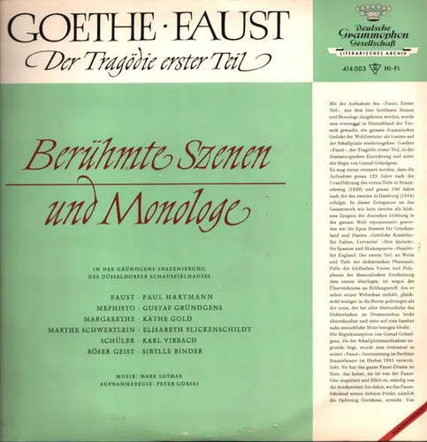 Johann wolfgang von goethe - lp,