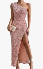 Damen Kleid One-Shoulder Kleid Abendkleid Damen elegant modisch Gr M Rosa NEU