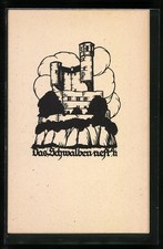 Scherenschnitt A. M. Schwindt, Das Schwalbennest, Ansichtskarte 