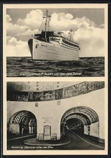 Ansichtskarte KdF Elektroschiff Robert Ley über dem Elbtunnel 