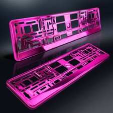 2 Kennzeichenhalter | PINK Metallic | Hochglanz | Chrom Look Rosa | DHL-Versand