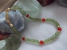 Peridot, Roter Achat Armband, 4mm fac. Rondelle,18,5 cm, 925 Silber/14k. verg.