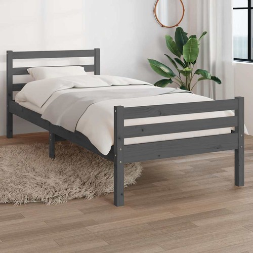 Massivholzbett grau 100x200 - grau,