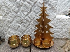 Weihnachtsbaum ? Teelichthalter + Zwei Stern Teelichthalter Set Messing 1029