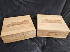 Set 2x 3er Holzkiste Weinkiste Magnum OHK leer m.D. Leflaive Frankreich Deko Box