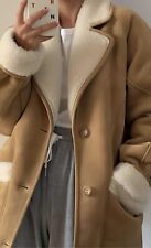 Vintage Braune Oversize Jacke mit Reverskragen aus Lammfellimitat Gr S, NEU OVP