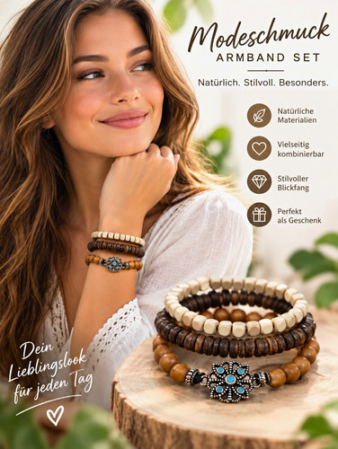Holzperlen armband set - holzperlen,