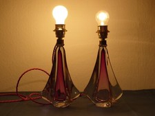2x Tisch Lampe Leuchte Val Saint Lambert Kristallglas pink violett 50er 60er