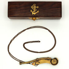 Bootsmannspfeife 12 cm Messing Antik In Holzbox 154 mm 