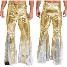 DE Herren Metallic Hose Weit Elastisch Bund Schlaghosen slim fit loose Haremhose