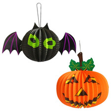 2 Stück Halloween Papier Laternen Dekoration Faltbar Lampenschirm