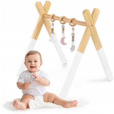 Baby Gym Holz Weiß | Spielbogen für Babys | Motorik Entwicklung Spielzeug