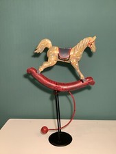 Schaukelpferd rot-gelb Antik Vintage mit Schaukelfunktion Deko 47cm