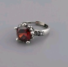 Echt 925 Silber Damen Ring. Zirkonia Rot. Verstellbar. Geschenk. Neu.  Silber 