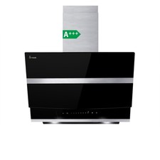 Dunstabzugshaube 60cm Kopffreie Wandhaube Edelstahl schwarzes Glas