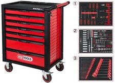 KS TOOLS RACINGline SCHWARZ/ROT Werkstattwagen mit 7 Schubladen und 215 Premi...