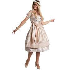 Damen Midi Dirndl Trachtenkleid Kleid Oktoberfest Wiesn Volksfest Beige Silber
