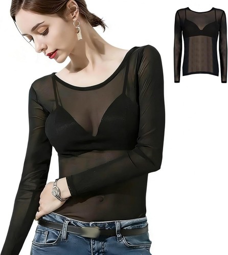 Damen mesh oberteil langarm - mesh-oberteil,