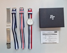 Eurotops Herren Armbanduhr mit Wechselarmband Neu! Blau weiß rot silber