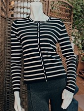 Feinstrick Jacke Hessnatur schwarz/weiß gestreift Neu 100%Schurwolle