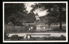 Ansichtskarte Murrhardt, Kriegergedächtnis-Anlage mit Walterichskirche 1936 