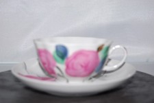 Teetasse 2tlg. prächtige Blumen UdSSR russisches Porzellan Dulevo 