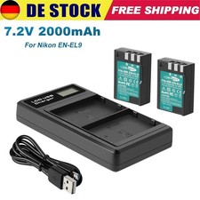 2Pcs EN-EL9 2.0Ah Akku+LCD