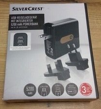 Reiseladegerät mit integrierter 5200 mAh Powerbank, inkl. EU, UK und US Stecker