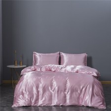 Satin Seide Bettbezug Set Baumwollbettwäsche 2/3 Stück Drei Größen Rosa DE OL