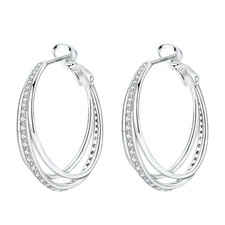 Creolen 925 Sterling Silber Kristalle Doppelschleife geschwangen Damen Ohrringe