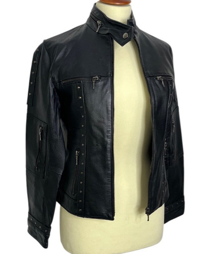 Vintage black leather moto - black,