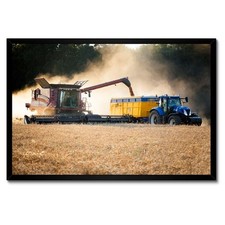 Gerahmt Poster Bilderrahmen Ernte und Mähdrescher und Traktor Nr. H7817_RARB