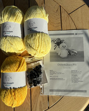 3 x Baby Snuggle gelb 100 g Knäuel für Osterküken häkeln Piv Augen Anleitung