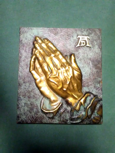 Bronze relief betende - relief,
